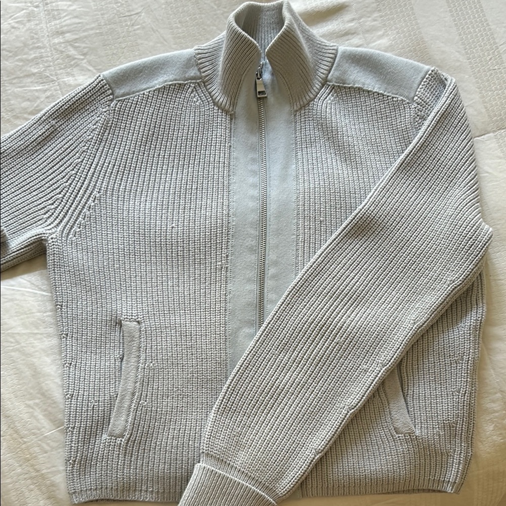 Club Monaco Gray Zip Up Sweater Ribbed Knit